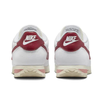 Nike Cortez sneakers, white heel with burgundy Nike logo and collar stitching