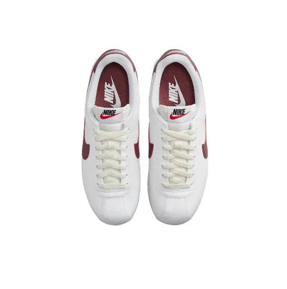 Nike Cortez sneakers, white uppers with burgundy inner lining and lace-up