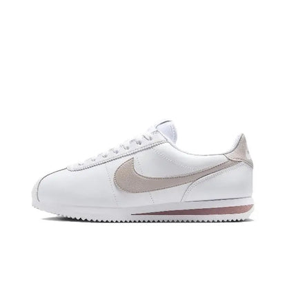 Low-top sneakers in white leather with beige swoosh and lace-up front