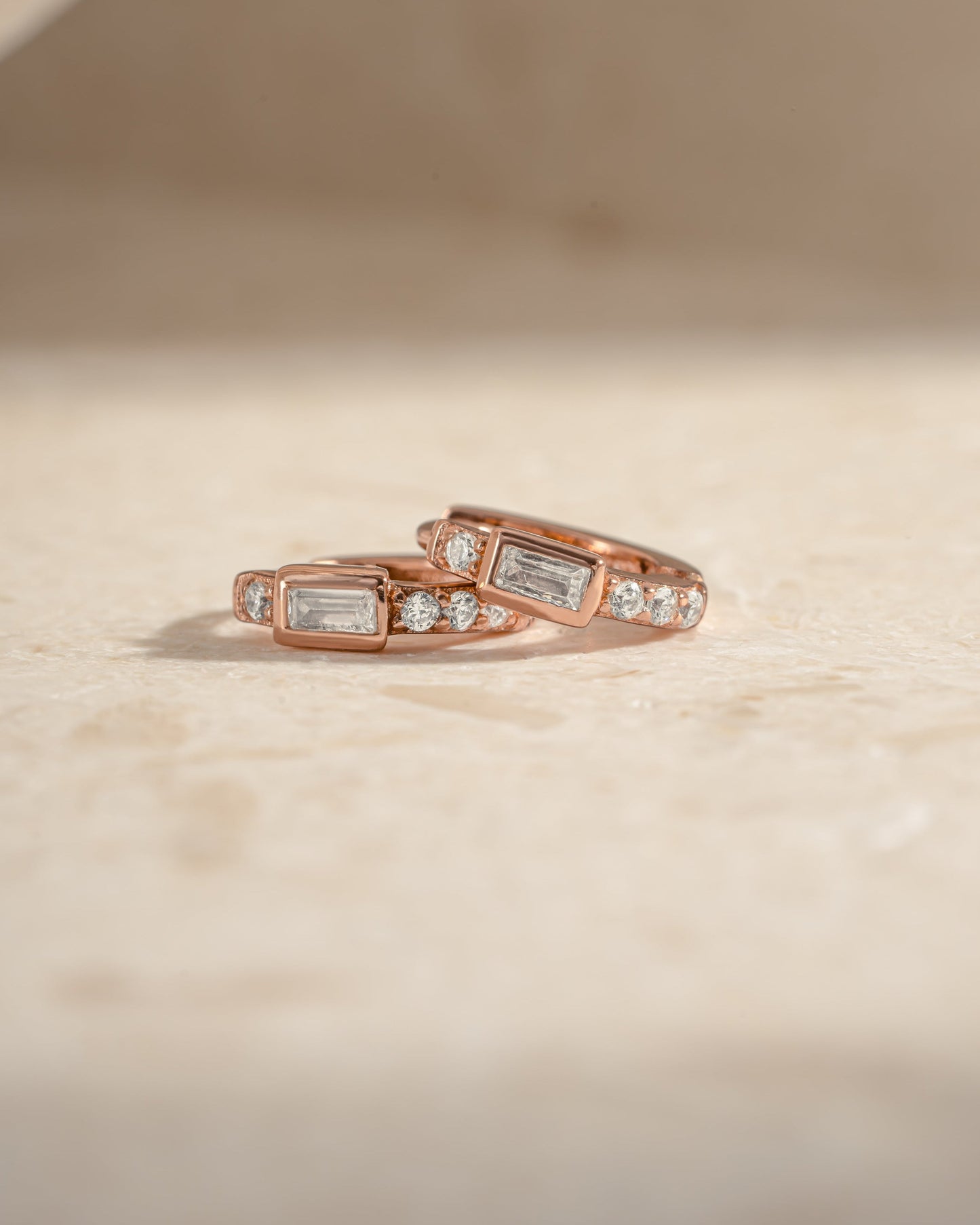 CZ Baguette Huggie Earrings