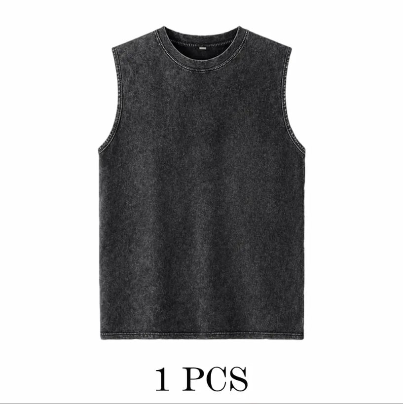 ‚ö° Hot Sales  üî• 4-Pack Men's Washed Sleeveless Vest ‚Äì Heavyweight Cotton, Acid Wash, Oversized Gym & Streetwear