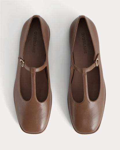The Leather T-Strap Flat | Rum