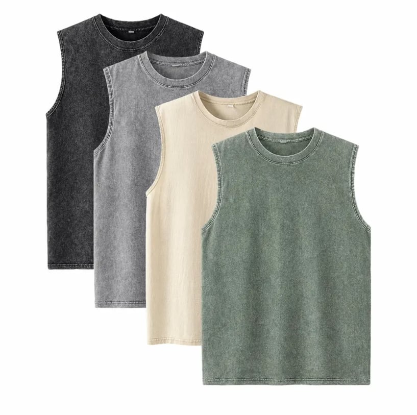 ‚ö° Hot Sales  üî• 4-Pack Men's Washed Sleeveless Vest ‚Äì Heavyweight Cotton, Acid Wash, Oversized Gym & Streetwear