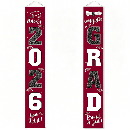 üéìClass of 2026 Graduation Banner 11.8" x 70.87" | Congrats Grad Front Door Porch Decor for Graduation Party (‚ú®Set of 2)