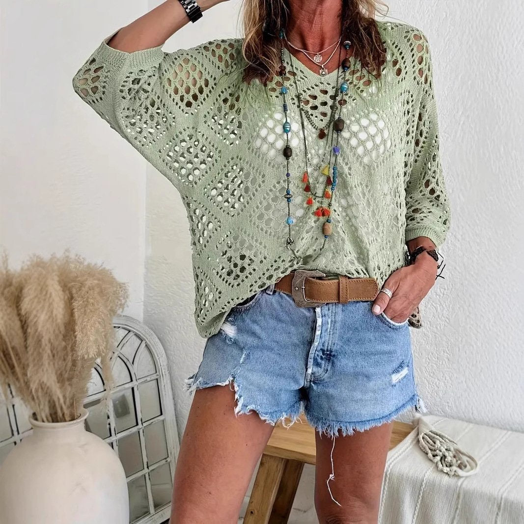 ? Handmade Crochet V‚ÄêNeck Boho Top | Apricot Summer Essential
