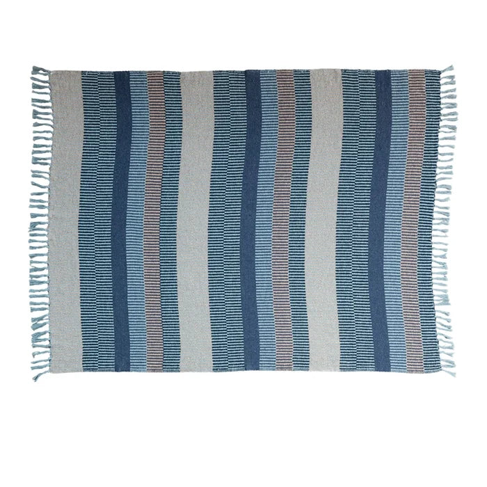 Dark Blue Striped Woven Recycled Cotton Blend Throw - Madison's Niche