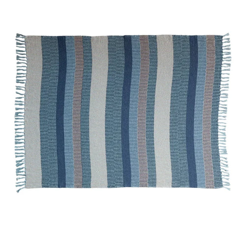 Dark Blue Striped Woven Recycled Cotton Blend Throw - Madison's Niche
