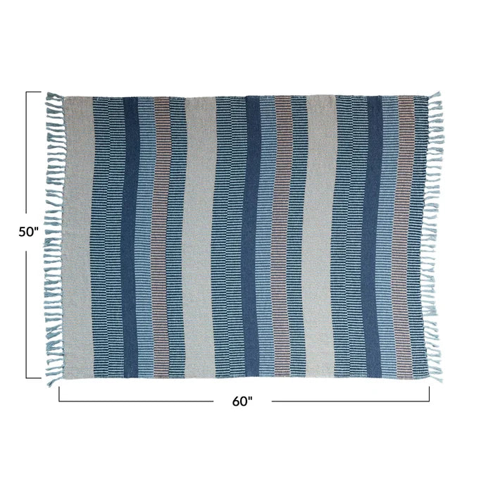 Dark Blue Striped Woven Recycled Cotton Blend Throw - Madison's Niche