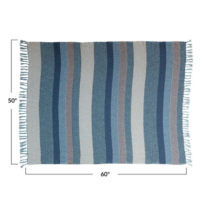 Dark Blue Striped Woven Recycled Cotton Blend Throw - Madison's Niche