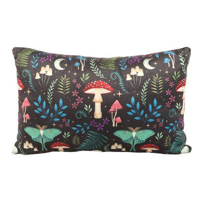 rectangular cushion with fantasy woodland design photographed laid flat to show full pattern