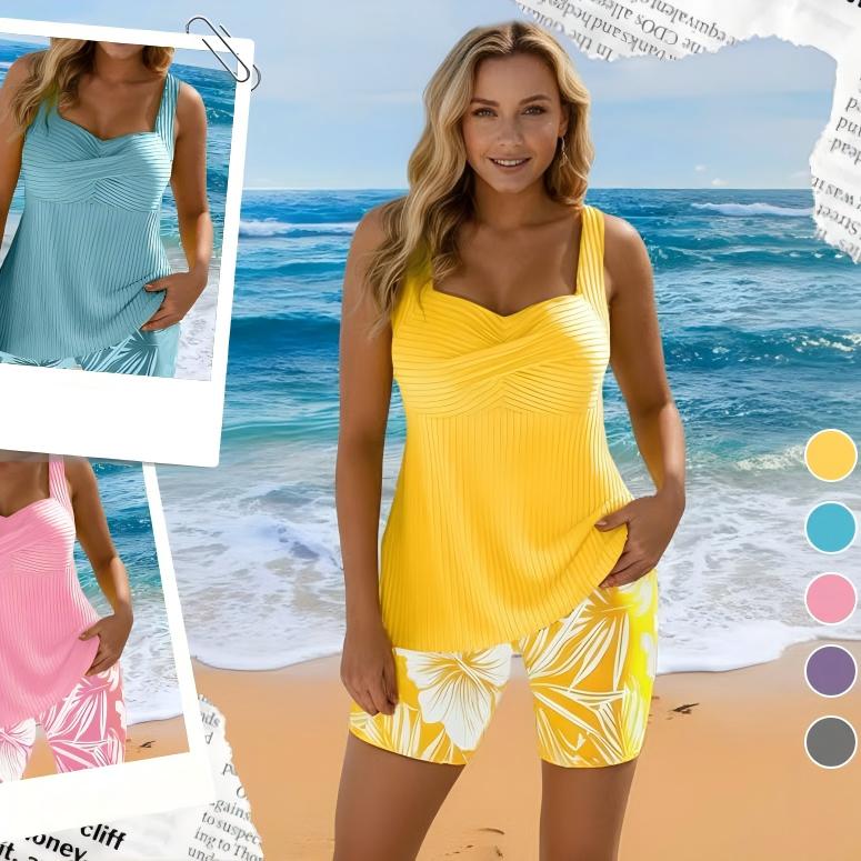 üî•üî•üî•Two-piece Body Covering Surplice Tankini Printed Boxer Swimsuit