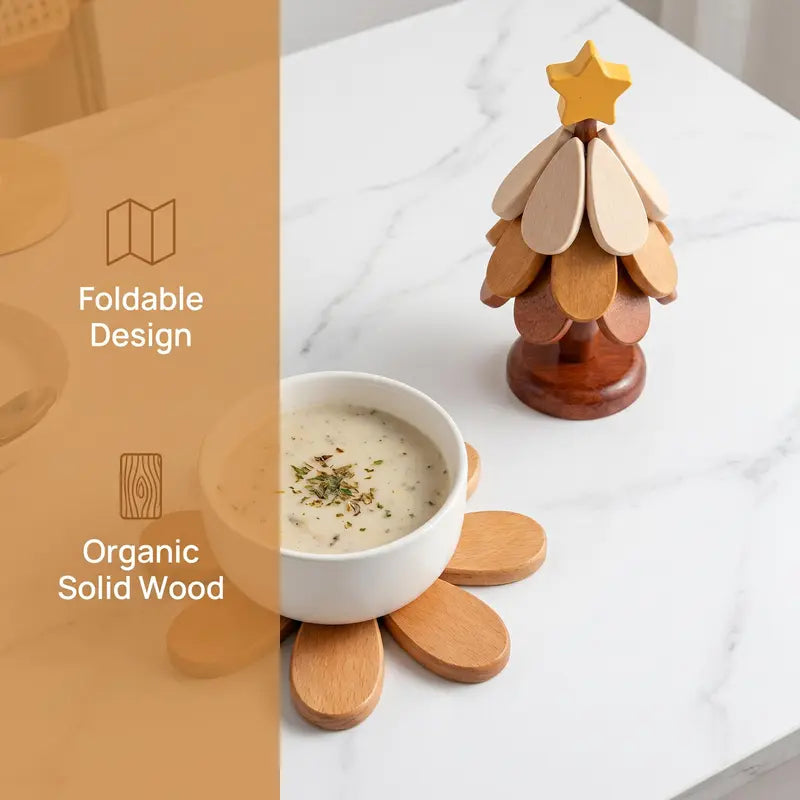 ü™µ Solid Wood Heat Resistant, Protect Table From Scalding - Tree Shaped Foldable Wooden TrivetüéÑ