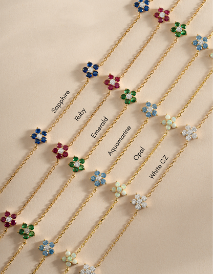 Opal Flower Charm Necklace