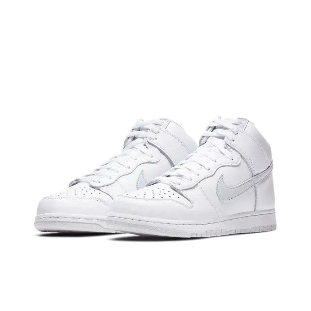 High-top sneakers in white leather with stitched toe box and gray Swoosh