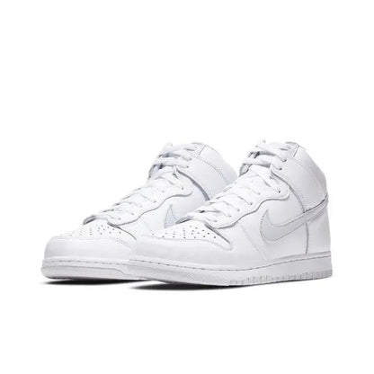 High-top sneakers in white leather with stitched toe box and gray Swoosh