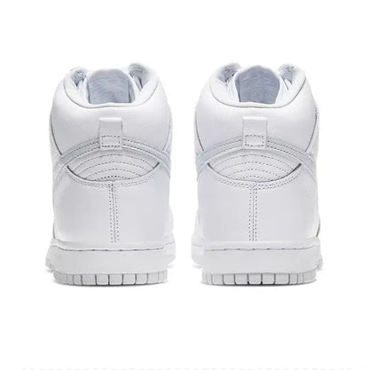 Pair of white high-top sneakers with padded collar and lace-up straps