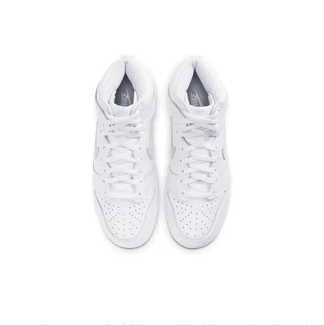 White high-top sneakers with lace-up front and perforated toe detail