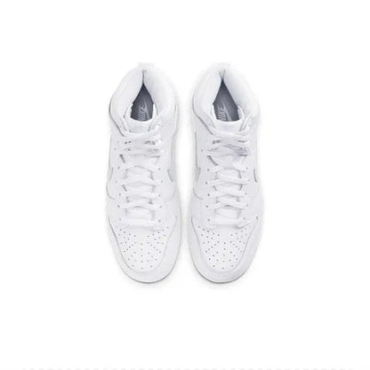 White high-top sneakers with lace-up front and perforated toe detail