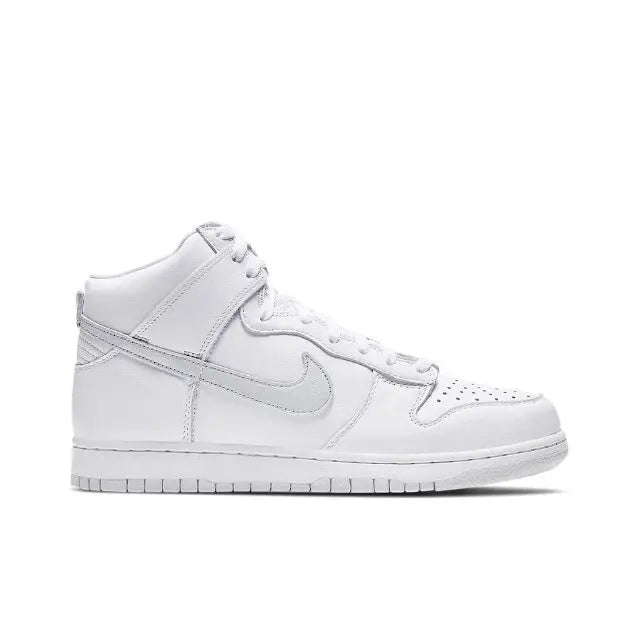 White leather high-top sneakers with side Swoosh and textured cupsole