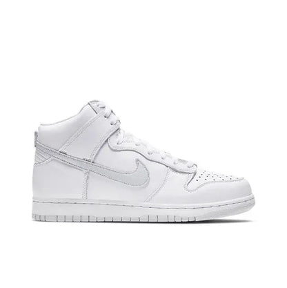 White leather high-top sneakers with side Swoosh and textured cupsole