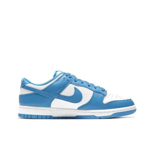 Low-top sneakers in blue and white with white Swoosh and lace-up front