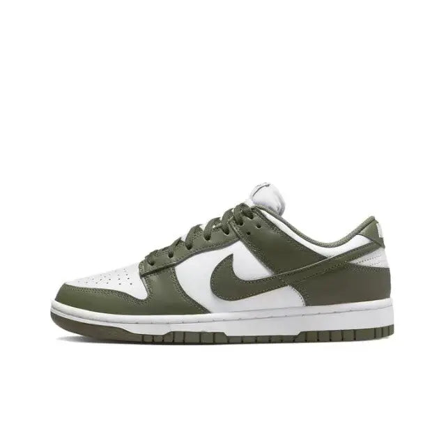 Nike Dunk Low low-top sneaker, olive green and white, lace-up