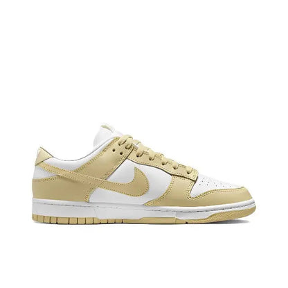 Nike Dunk Low low-top sneaker, white and light gold leather with lace-up