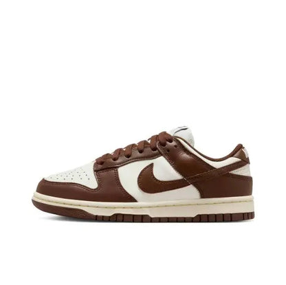 Nike Dunk Low low-top sneakers, brown leather, white panels, cream sole