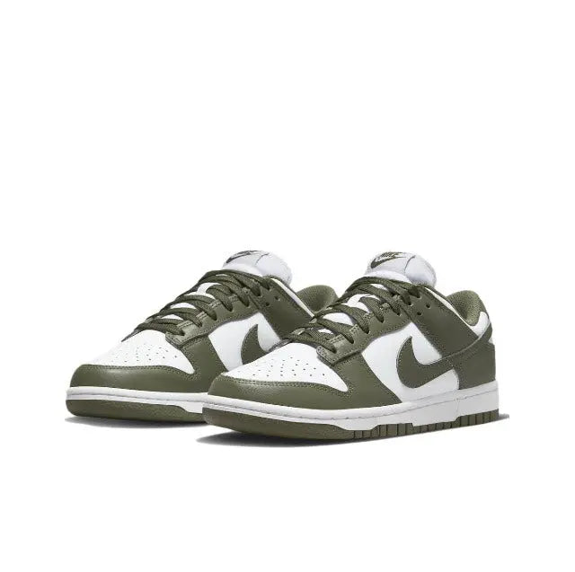 Olive and white low-top sneaker with Nike Swoosh, lace-up