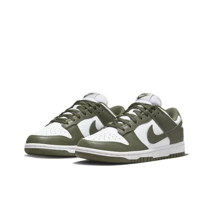 Olive and white low-top sneaker with Nike Swoosh, lace-up