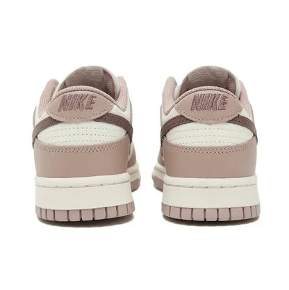 Nike Dunk Low low-top sneakers, heel view, mauve collar and off-white midsole