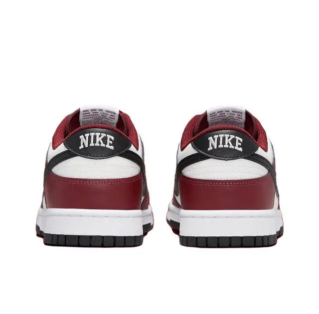 Low-top sneakers with Nike heel branding, burgundy and white panels