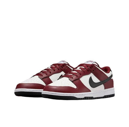 Lace-up low-top sneakers with burgundy leather, white toe cap, Nike swoosh
