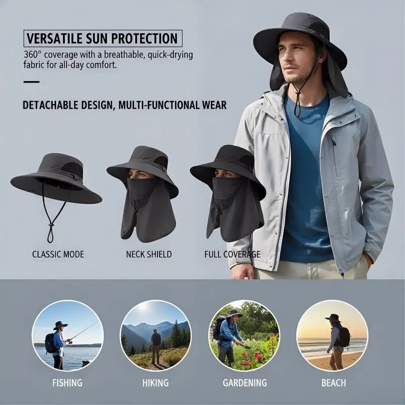 üåûSpring/Summer Fisherman's Hat Detachable Outdoor Sun-Protective Face CoveringüèïÔ∏è (Adjustable & Lightweight Comfort & Unisex Fit)