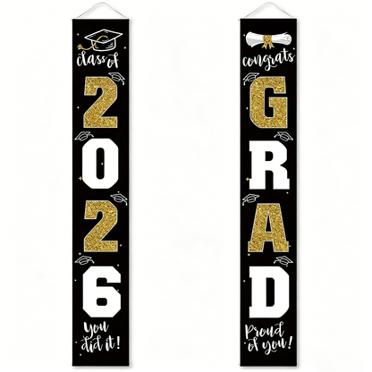 üéìClass of 2026 Graduation Banner 11.8" x 70.87" | Congrats Grad Front Door Porch Decor for Graduation Party (‚ú®Set of 2)