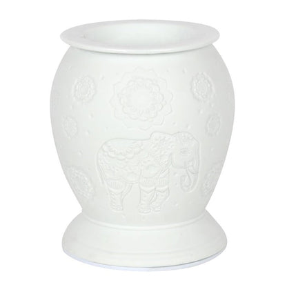 elephant wax burner front view showing decorative elephant pattern and smooth ceramic finish