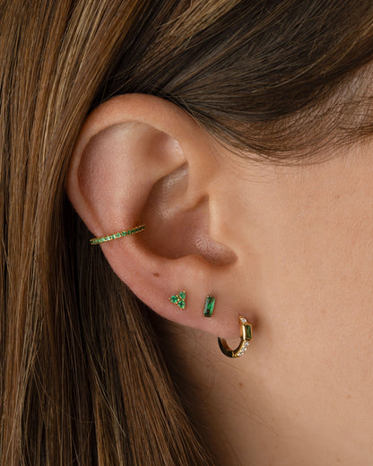 Emerald Baguette Huggie Earrings