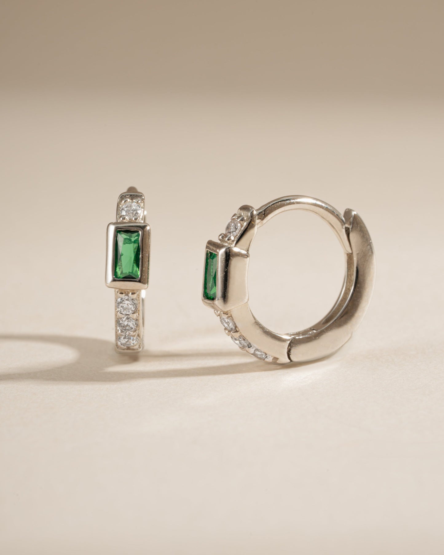 Emerald Baguette Huggie Earrings