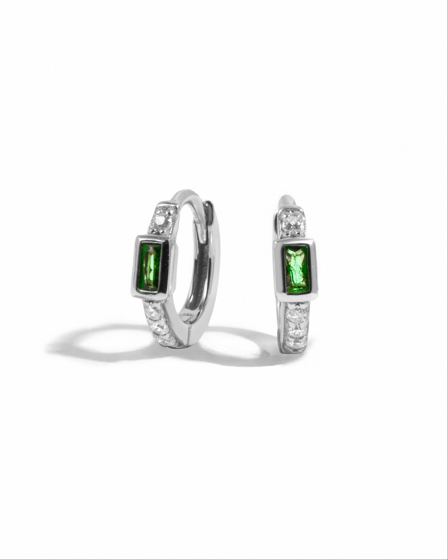 Emerald Baguette Huggie Earrings