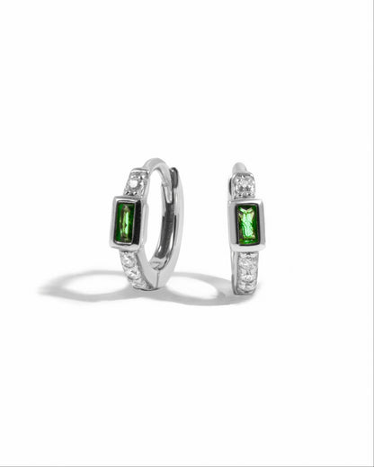 Emerald Baguette Huggie Earrings