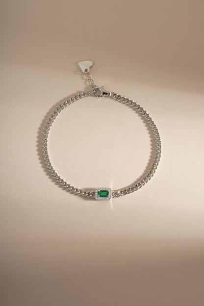 Emerald-Cut Emerald Bracelet with Diamond Halo