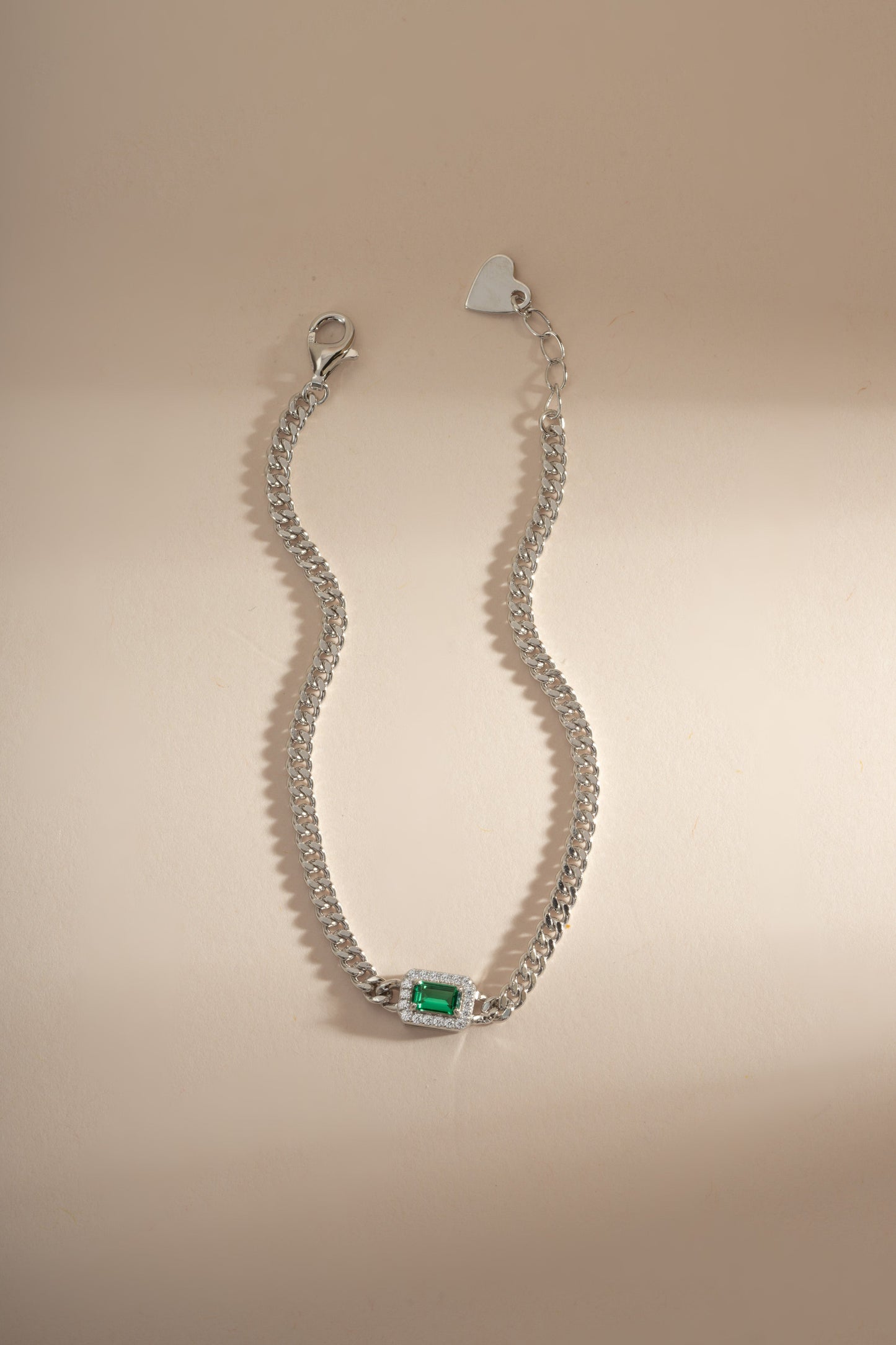 Emerald-Cut Emerald Bracelet with Diamond Halo