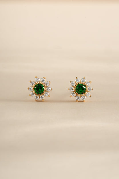 Emerald Dainty Flower Studs