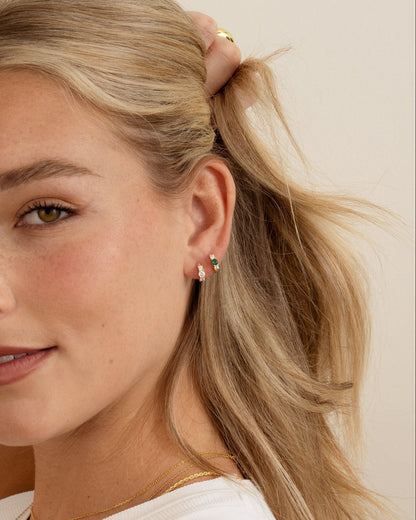 Emerald Three Stone Huggie Hoops