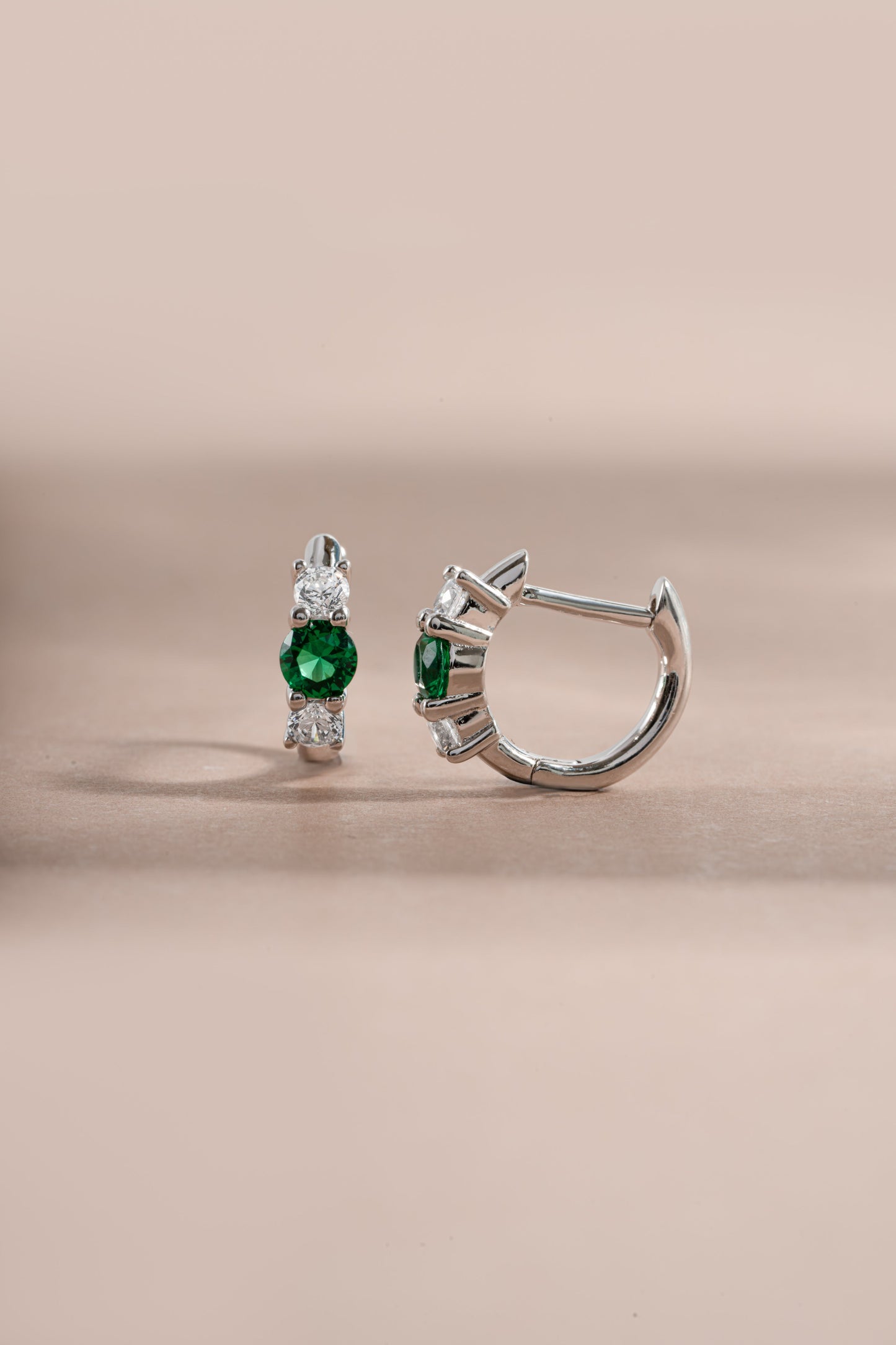 Emerald Three Stone Huggie Hoops