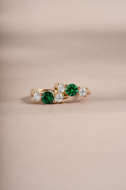 Emerald Three Stone Huggie Hoops