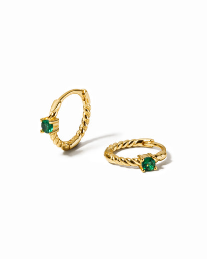 Emerald Spiral Huggie Hoops