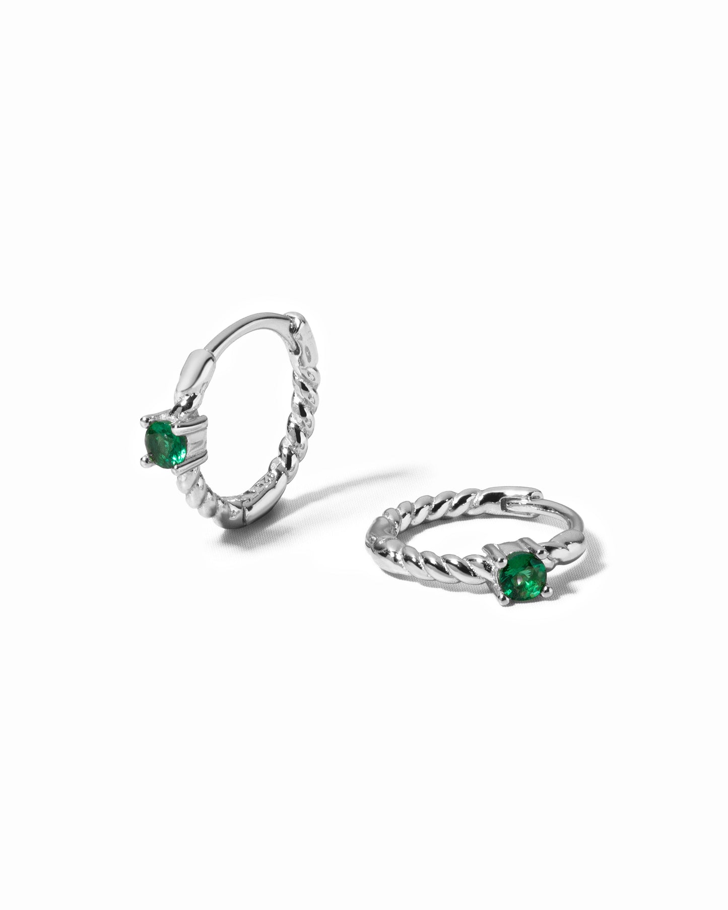 Emerald Spiral Huggie Hoops