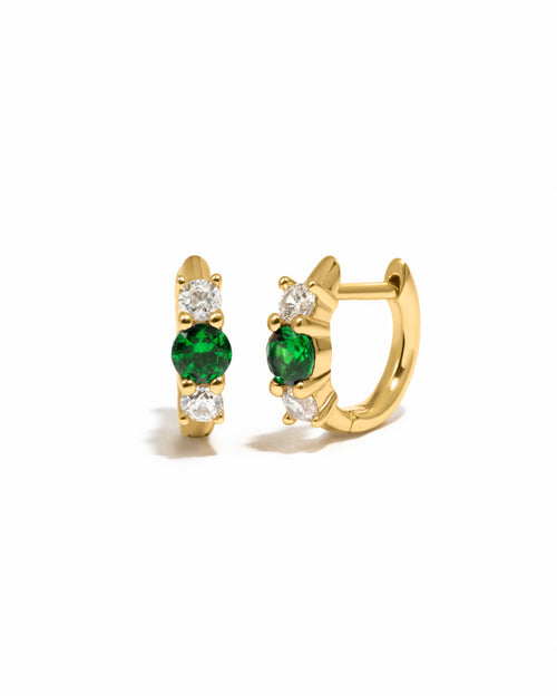Emerald Three Stone Huggie Hoops