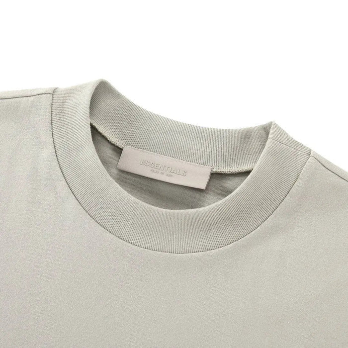 Essentials T-shirt neckline with ribbed crew collar and small interior tag
